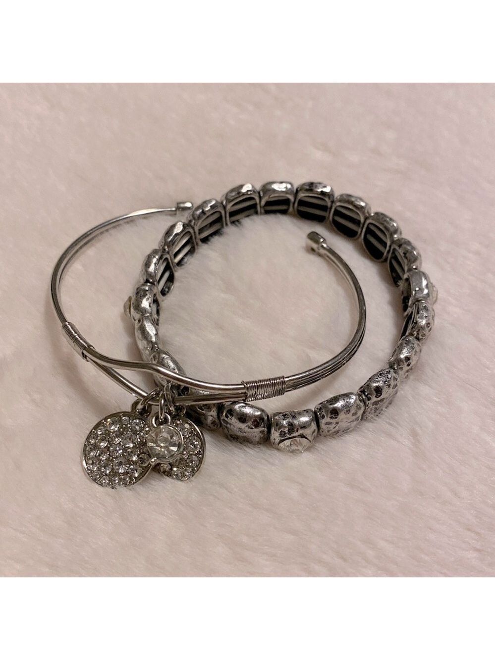 Sparkle bracelet set. Pave charms on cuff and stretch with rhinestones.